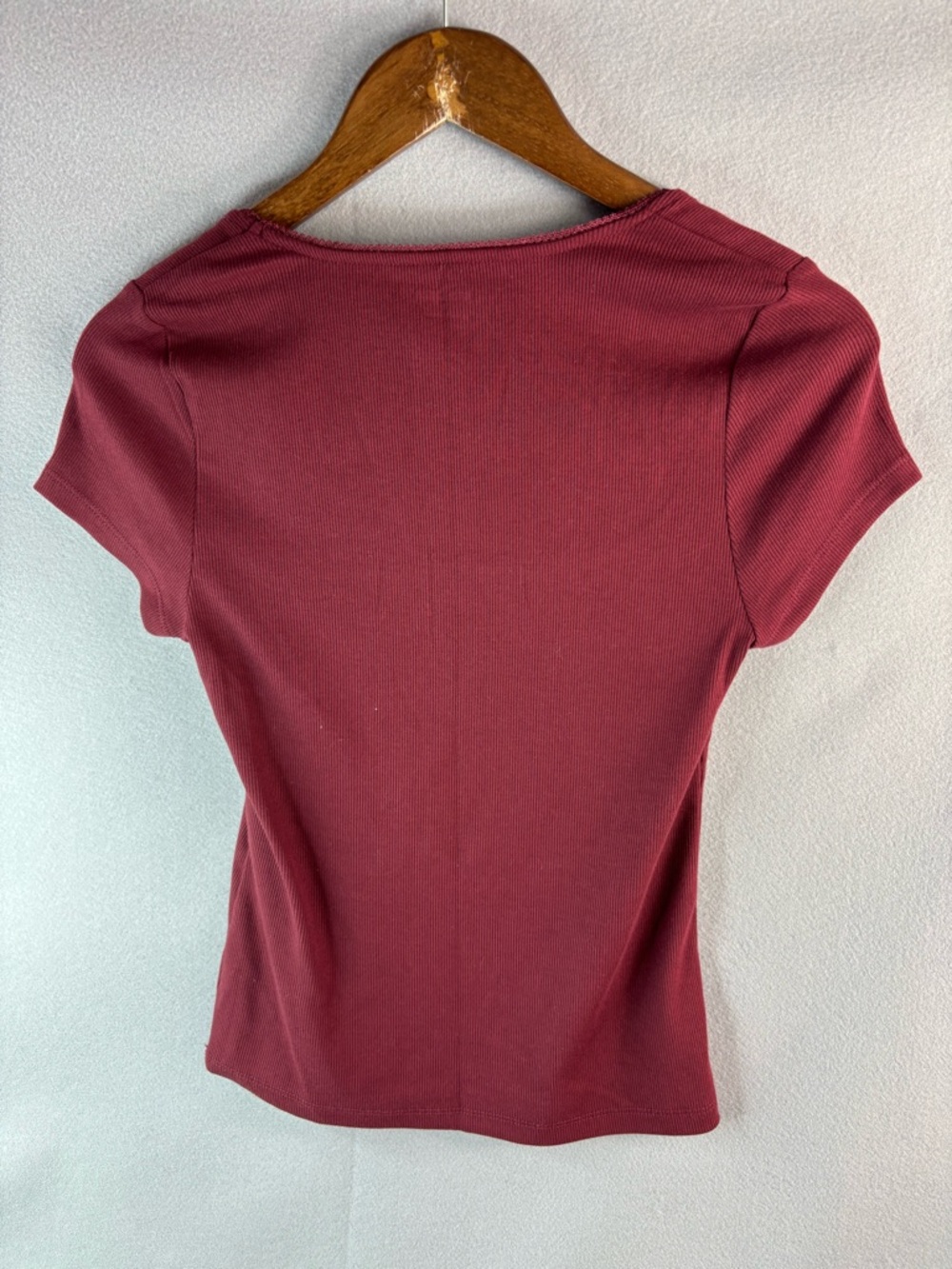 Old Navy M Micro Ribbed Square Neck Capped Sleeve Top - Wine - Picture 3 of 6